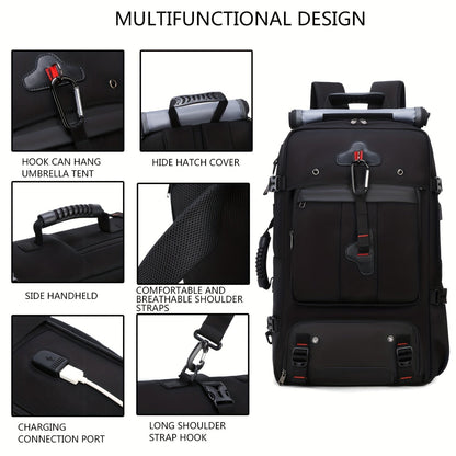 50L Spacious Hiking Travel Backpack - Multi-Functional, Water-Resistant, with Shoe Compartment, Laptop Sleeve, Ventilated Ergonomic Design - Ideal for Outdoor Camping, Sports and Adventures