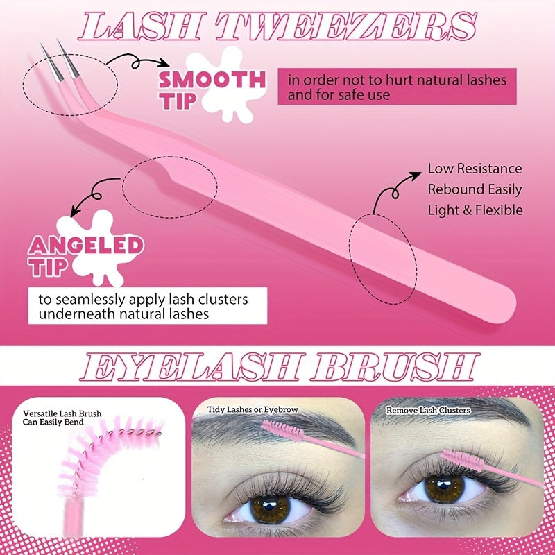 640/280pcs Extra Thick D Curl 9-16mm Mixed Length Individual Lashes – DIY Lash Clusters Extension Kit for Wispy Manga Look – Easy to Use, Long-Lasting, Reusable, Comfortable