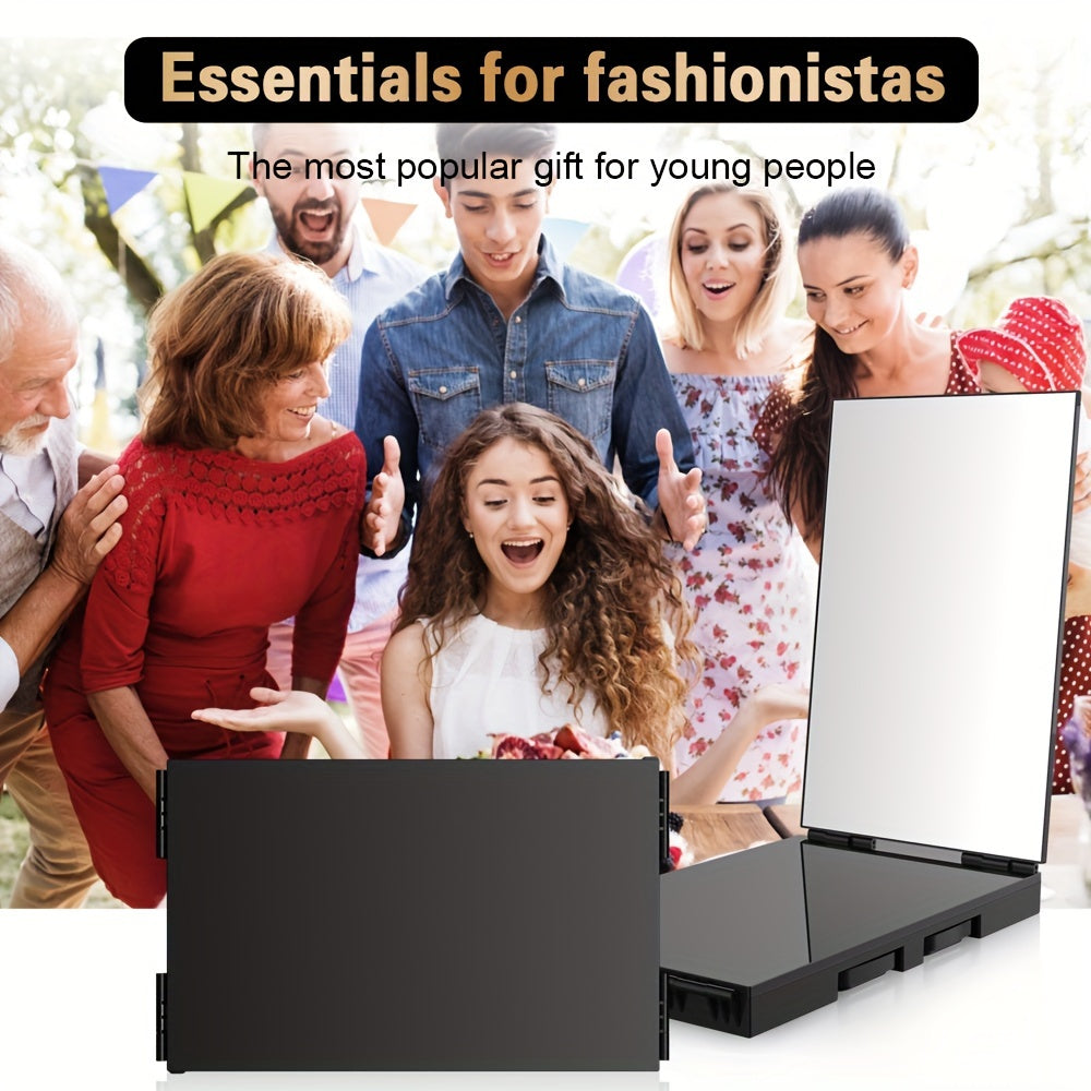 3-Way Compact Travel Mirror for Self Hair Cutting - 360° Wide Viewing Angle, Clear Anti-Fog HD Glass, Portable and Easy to Use for Men and Women