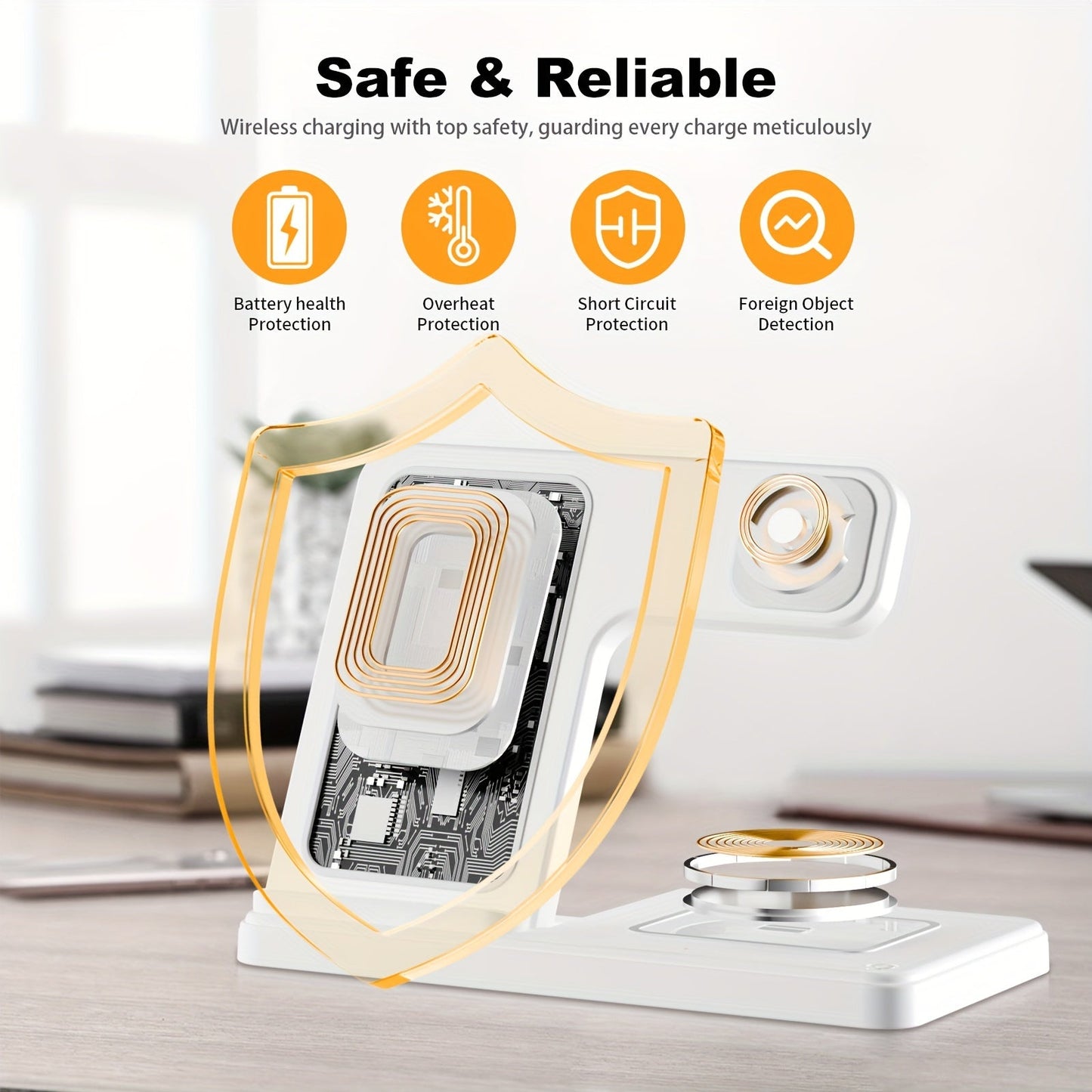 3 in 1 Fast Foldable Portable Wireless Charger - Compatible with iPhone 15/14 Pro Max/13/12/11, iWatch 9/8/7/6/5/4/3/2 SE , AirPods and Samsung Galaxy Devices S23/S22/S21/S20, Ideal for Multiple Device Charging