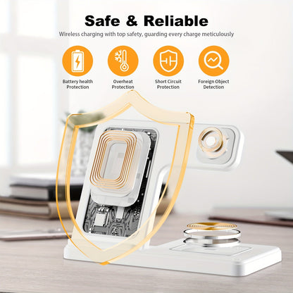 3 in 1 Fast Foldable Portable Wireless Charger - Compatible with iPhone 15/14 Pro Max/13/12/11, iWatch 9/8/7/6/5/4/3/2 SE , AirPods and Samsung Galaxy Devices S23/S22/S21/S20, Ideal for Multiple Device Charging