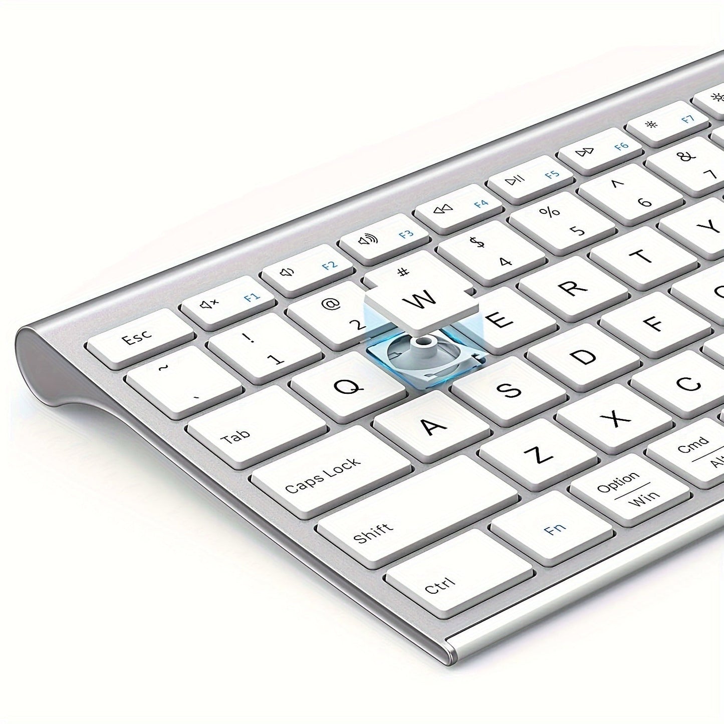 Multi-Device BT Keyboard - Slim, Rechargeable Wireless Keyboard with Number Pad, Switches Between 3 Devices, Compatible with Mac/iPad/Android/Windows - White and Silver