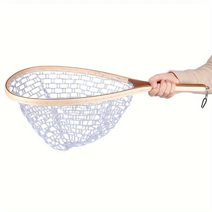 Premium Wooden Frame Fly Fishing Net – Soft, Gentle Rubber Mesh for Trout & Bass Catch and Release – Essential Fly Fishing Gear for Anglers (1PC)