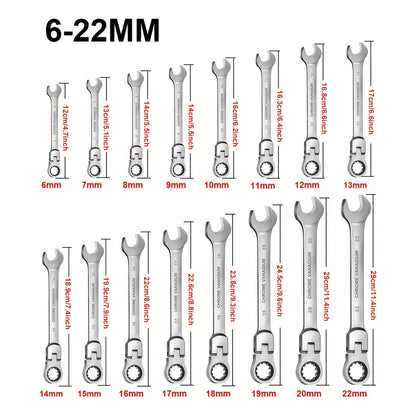 Flex Head Ratcheting Wrench Set – Chrome Vanadium Steel Combination Spanner Kit, Hand Tools Socket Key and Ratchet Wrench Set