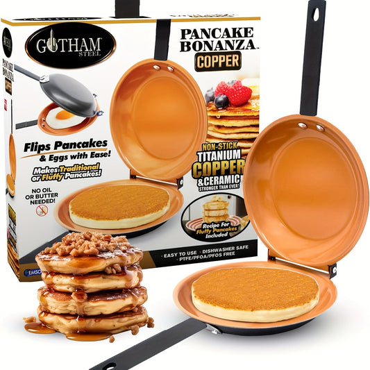 Steel Double-Sided Pan – Nonstick Copper Pancake Maker, Easy to Flip Frying Pan for Fluffy Pancakes, Omelets and Frittatas, Dishwasher Safe