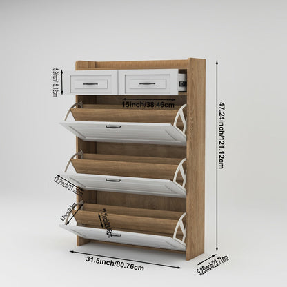 Narrow Shoe Cabinet Set – 3 Doors and 2 Drawers, Wooden Hallway Shoe Rack, White Flip-Style, Ideal for Corridors and Apartments