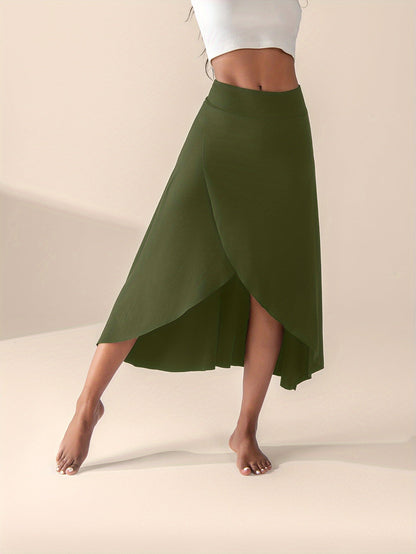 Women's High-Waisted Split Skort with Pockets – Solid Color Casual Sports Skirt – Breathable and  Flexible Activewear