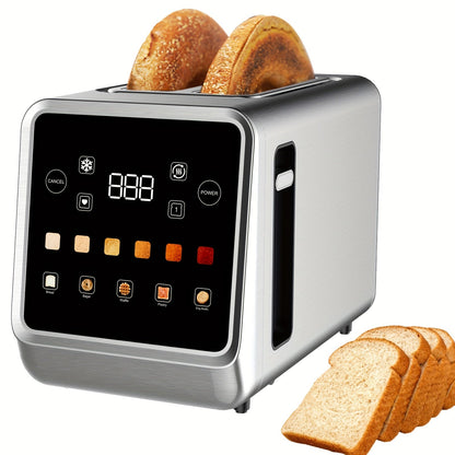 2-Slice Stainless Steel Toaster - Touch Screen Digital Timer, 6 Bread Types and Shade Settings, Bagel, Cancel, Defrost, Memory, 750W-1000W, US Plug