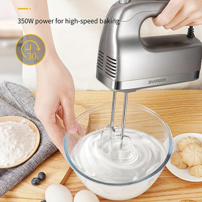 SHARDOR 350W Hand Mixer – 5-Speed Electric Mixer with Turbo, 5 Stainless Steel Attachments & Storage Case, Silver