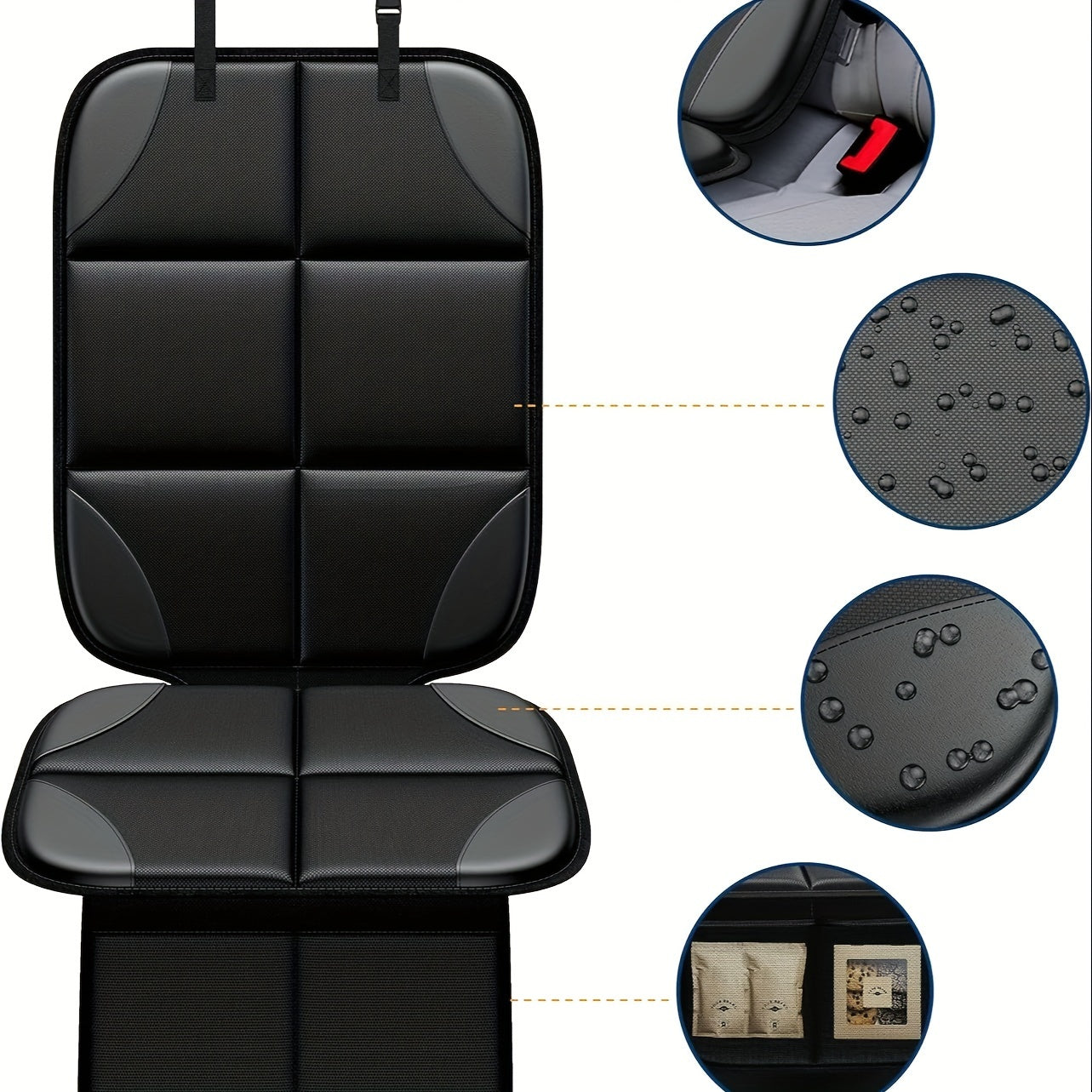 2 Piece Car Seat Protector - Waterproof 600D Fabric, Large Seat Cushion with Storage Pockets, Collision Test Approved