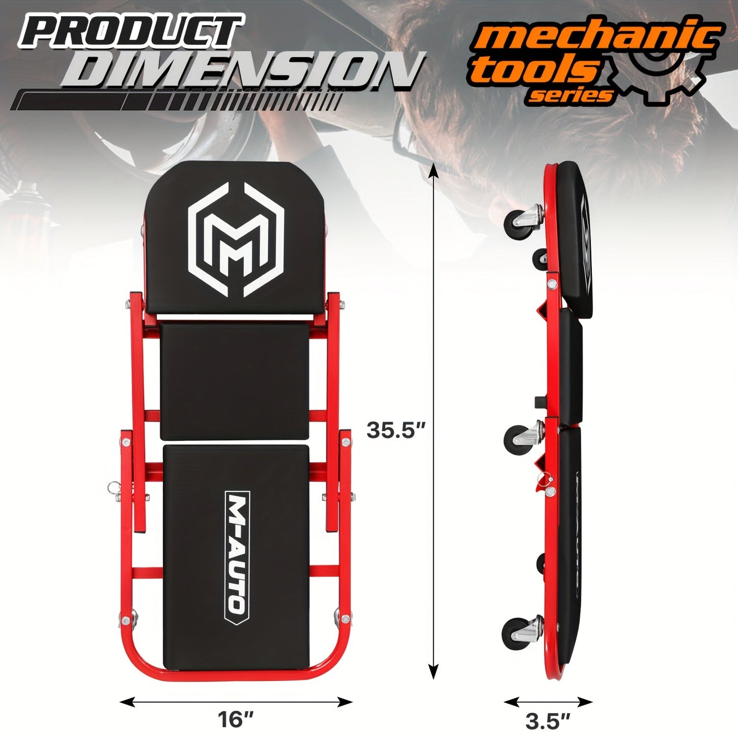 36-Inch 2-in-1 Rolling Folding Mechanic Creeper - Heavy-Duty with Casters, 330 lbs Weight Capacity
