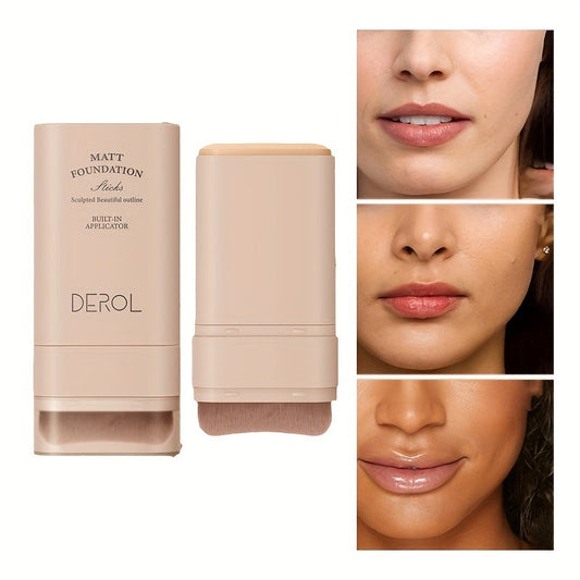 Velvet Matte Foundation Stick with Brush - Hydrating Concealer Cream, Long-Lasting, Natural Effect, Multi-Tone Coverage, Under 1 Fl Oz