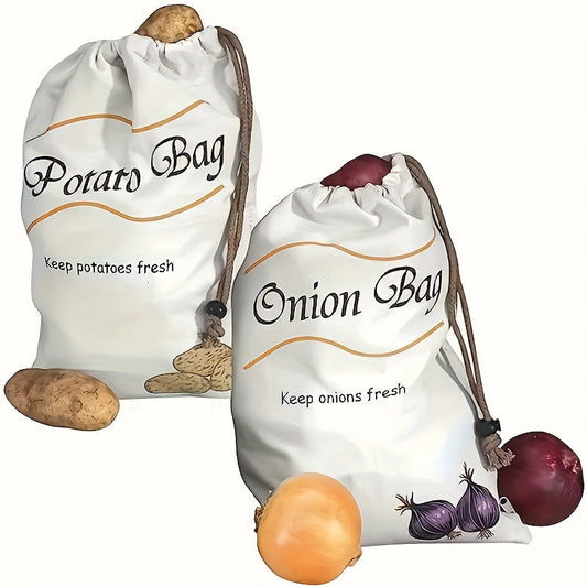 Set of 2 Reusable Vegetable Bags – Food-Safe Drawstring Storage for Fresh Potatoes, Onions & Root Veggies, Prevent Sprouting, Kitchen Organizer