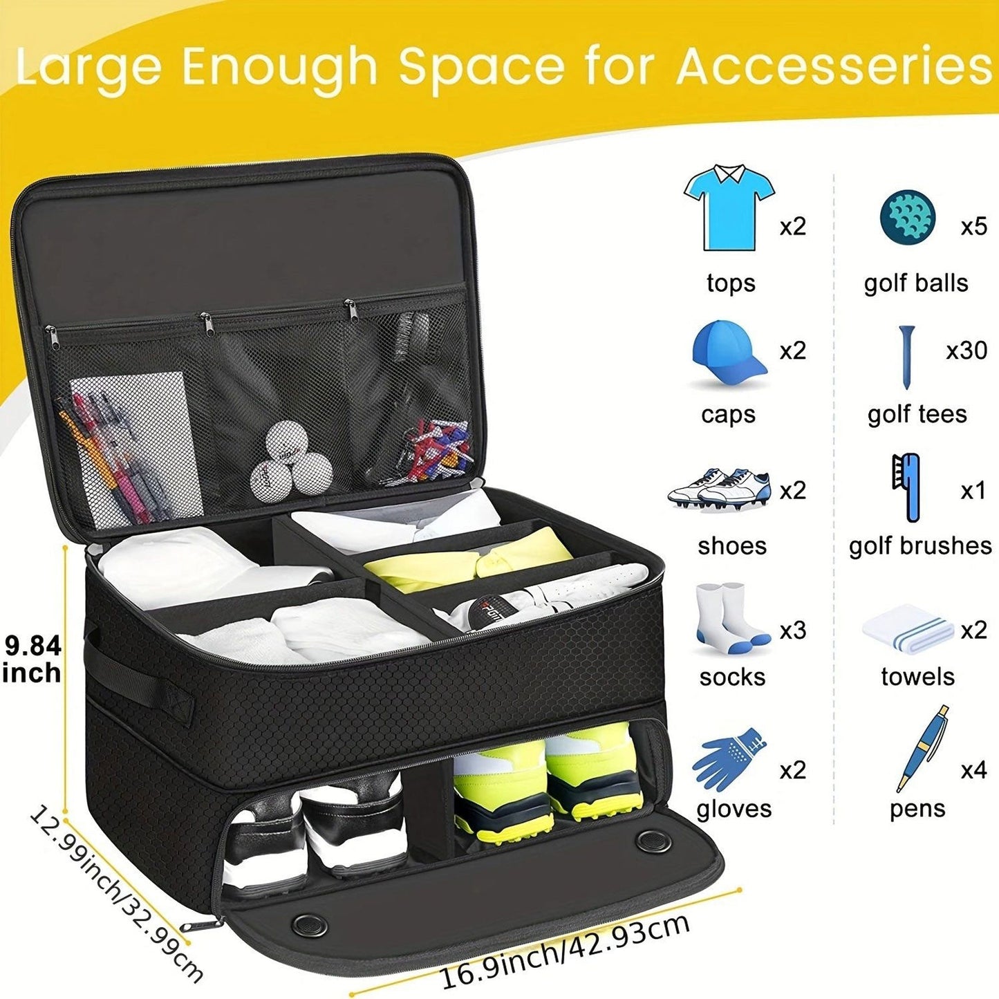 Golf Shoe Bag – Outdoor Foldable Storage for Golf Supplies, Oxford Cloth Holder Box for Ball & Towel, Portable Trunk Organizer