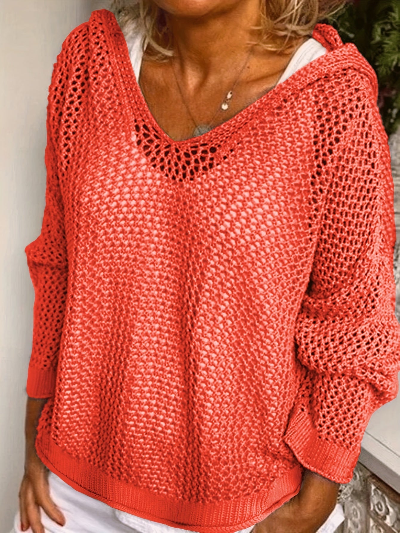 Solid Color Hooded Pullover Sweater – Casual Long Sleeve Cut-Out Knitted Sweater for Spring and Summer – Women's Clothing