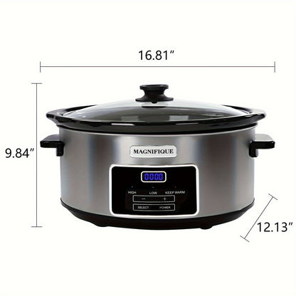 8 Quart Digital Slow Cooker - Programmable Kitchen Appliance with Timer, Heat Settings for Family Dinners, Serves 10+