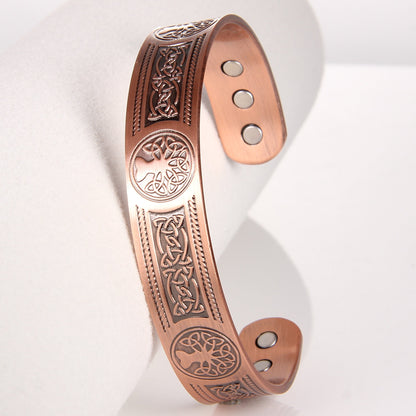 6pcs Solid Copper Magnetic Cuff Bangle – Tree of Life Pattern, Adjustable Size, Ultra Strong Magnets, Gift for Men and Women, Special Occasions