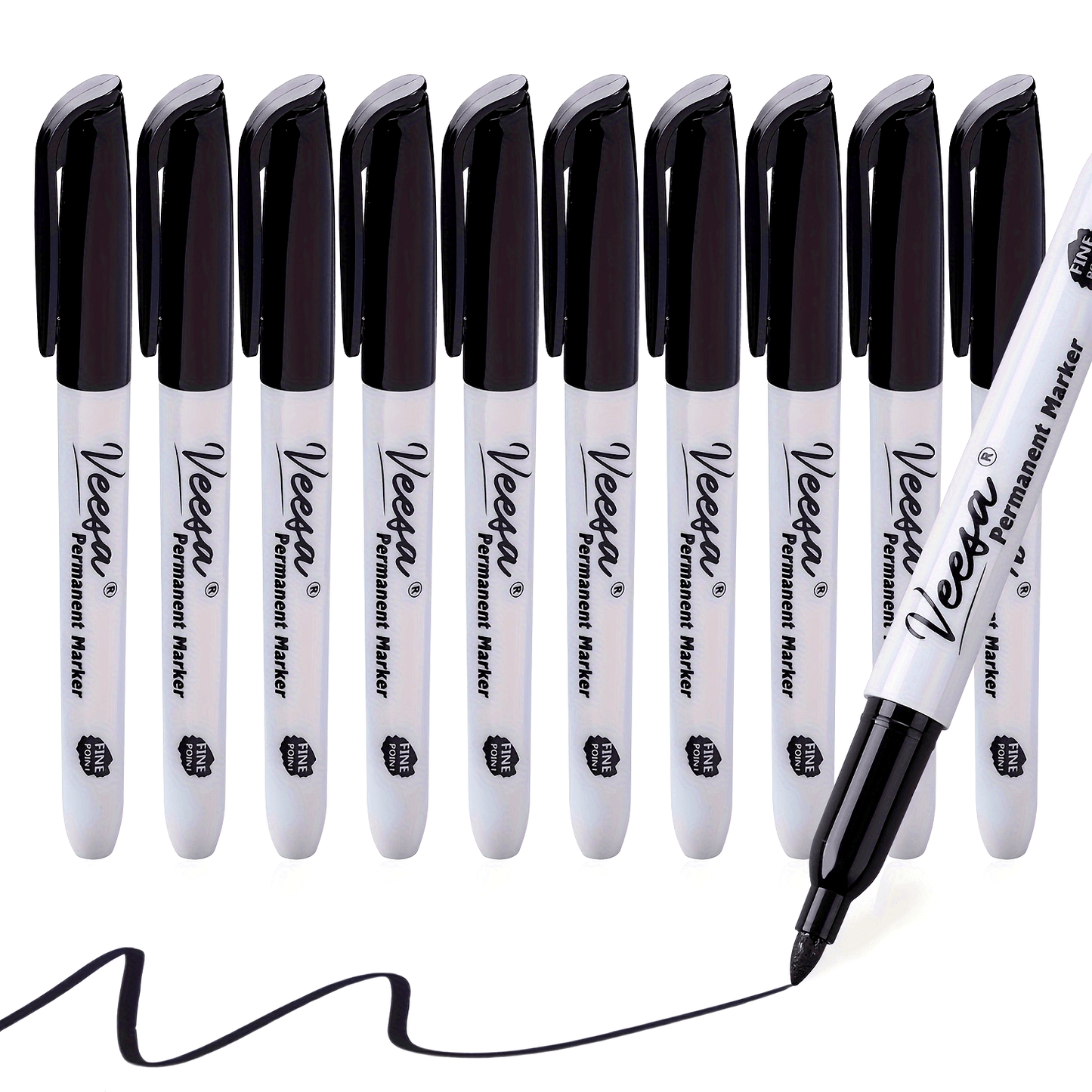 10pcs Black Permanent Markers - Fine Tip, Waterproof, Smear-Proof, Quick-Drying
