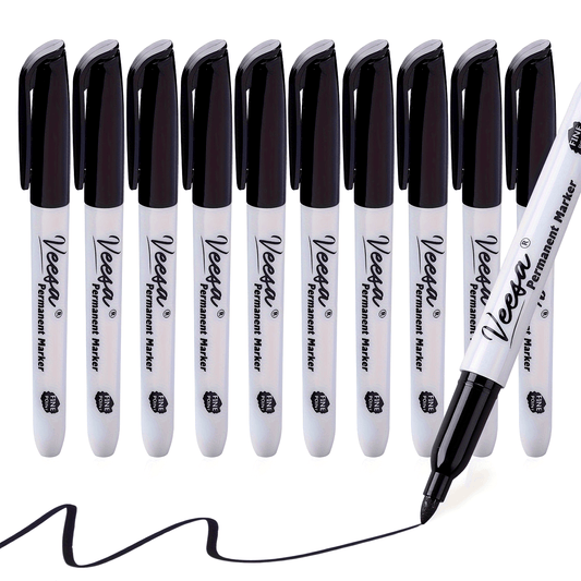 10pcs Black Permanent Markers - Fine Tip, Waterproof, Smear-Proof, Quick-Drying