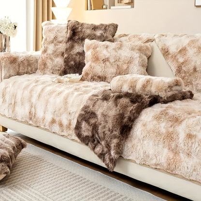 Luxurious Gradient Velvet Sofa Cover – Faux Rabbit Fur, Pet-Friendly, Dog-Approved, Thick Plush Couch Protector, Non-Slip, Machine Washable for Living Room, Bedroom, Office