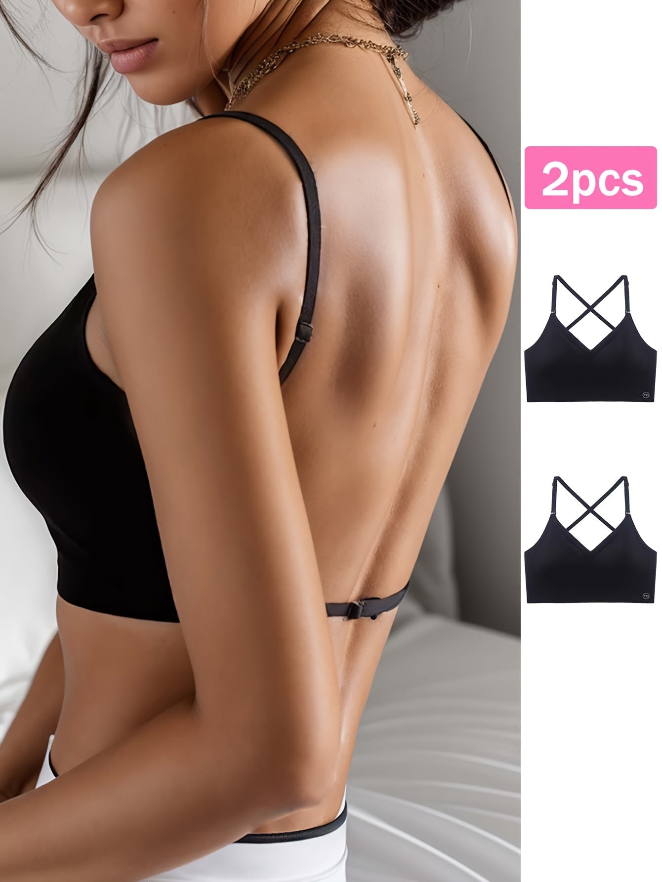 2pcs Seamless U-Backless Sports Bra Set - Breathable, Comfortable Crop Top with Adjustable Straps for Yoga and Fitness