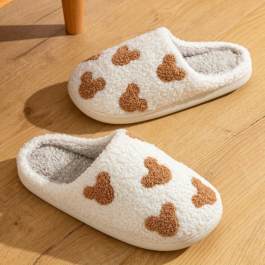 Cute Cartoon Mouse Pattern Slippers - Casual Slip-On Plush Lined Shoes, Comfortable Indoor Home Footwear