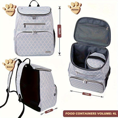 BAGLHER Dog Travel Bag Backpack – Airline Approved with 2 Silicone Collapsible Bowls and 2 Food Baskets, DLWhite