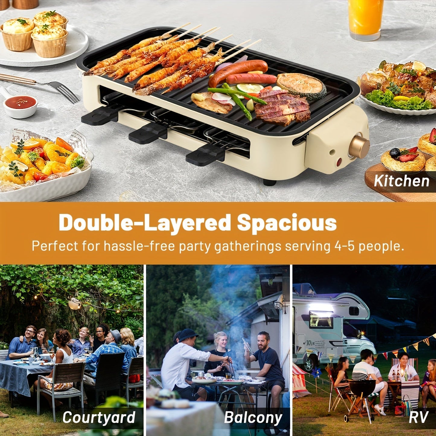 1500W SUSTEAS Smokeless Electric Indoor Grill – 2-in-1 with Non-Stick Removable Plate, Temperature Control, Dishwasher Safe – Healthy, Space-Saving Design