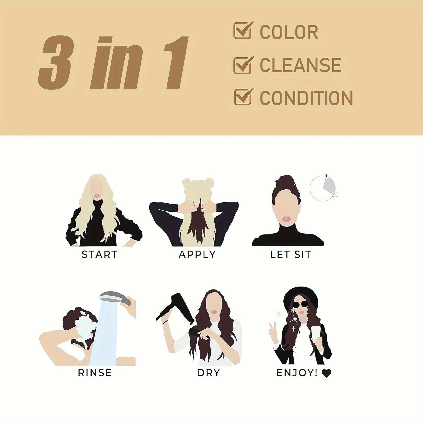 Blonde Brown Hair Dye Shampoo 3 in 1 – Instant Hair Color for Men & Women, Natural Brown Dye, Long-Lasting, Works in Minutes, Perfect for Halloween
