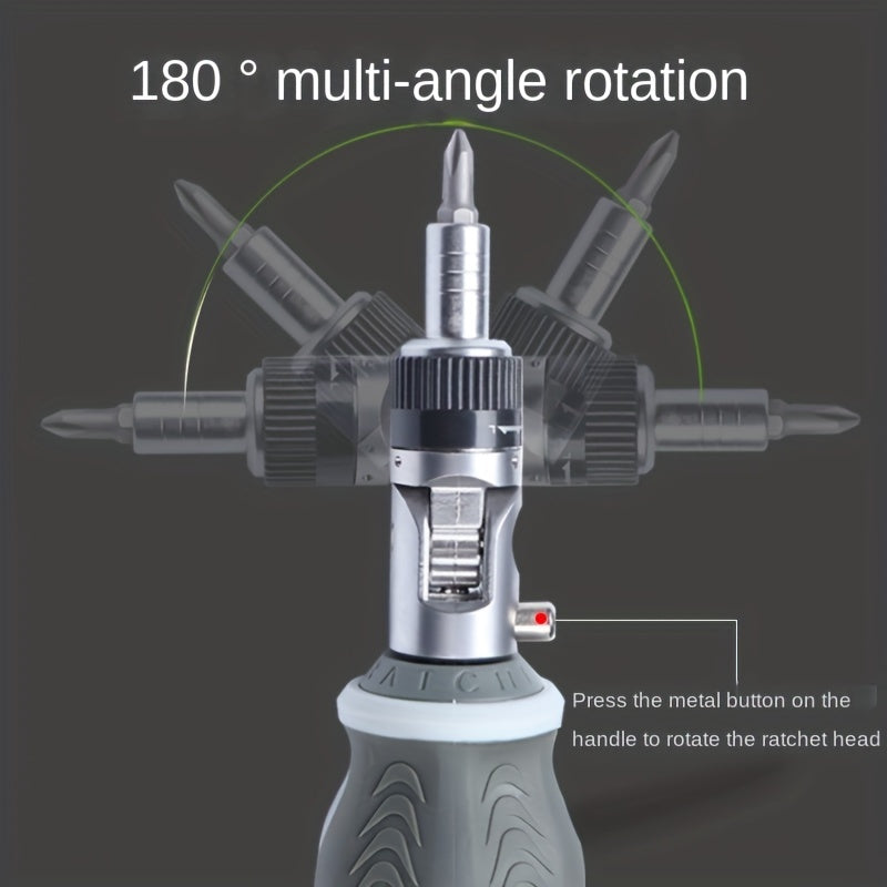 180-Degree Multi-Angle Ratchet Screwdriver Set – Adjustable Chrome Vanadium Steel with Phillips, Triangular, and Special Batch Heads for Household Use