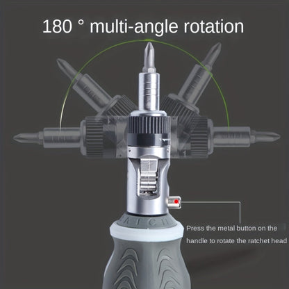 180-Degree Multi-Angle Ratchet Screwdriver Set – Adjustable Chrome Vanadium Steel with Phillips, Triangular, and Special Batch Heads for Household Use