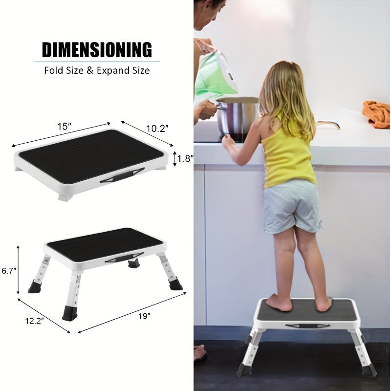 Adjustable Height Folding Step Stool – Non-Slip Platform, 330 lbs Capacity, Durable Iron Construction (Gray/Black)