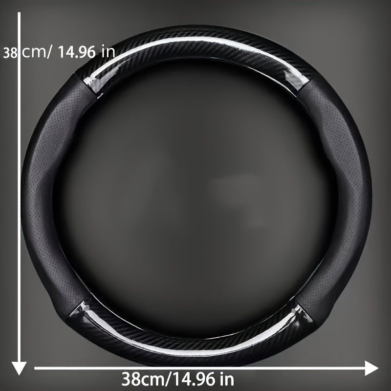 Breathable PU Leather Steering Wheel Cover – Carbon Fiber Pattern, Non-Slip Sporty Grip for Car Steering Wheels