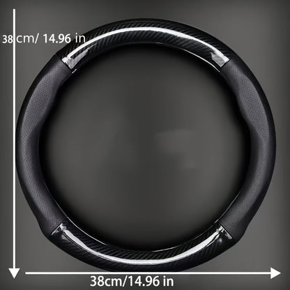 Breathable PU Leather Steering Wheel Cover – Carbon Fiber Pattern, Non-Slip Sporty Grip for Car Steering Wheels