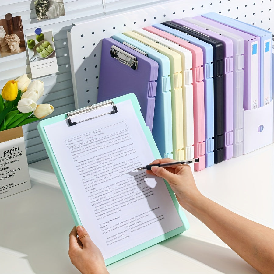 A4 File Folder Storage Box – Plate Clip for Test Paper & Document Organization – Large Capacity with Subject Classification – Multi-Function for Students