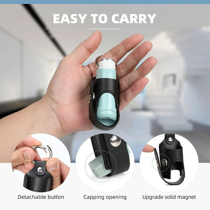 Asthma Inhaler Holder - Lightweight Portable PU Leather Case for Adults and Kids, Black ( Inhaler Not Included )
