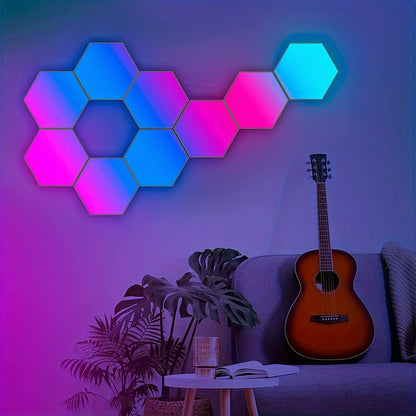 10 Pack Hexagon LED Lights – App-Controlled  Music Sync Features, USB Modern RGBIC Wall Panels for Living Gaming Decor