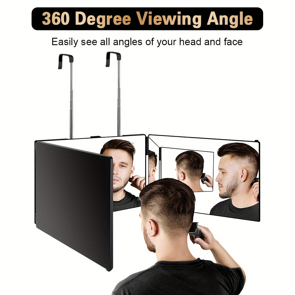 3-Way Compact Travel Mirror for Self Hair Cutting - 360° Wide Viewing Angle, Clear Anti-Fog HD Glass, Portable and Easy to Use for Men and Women
