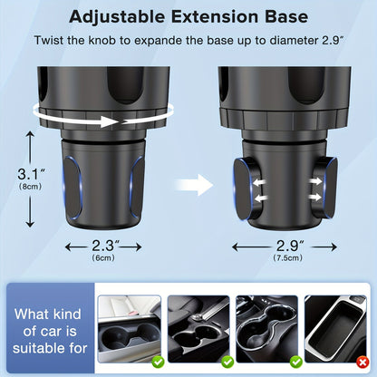 Universal 2 in 1 Car Cup Holder and Mobile Phone Holder – Adjustable Base for Water Cups and Phones