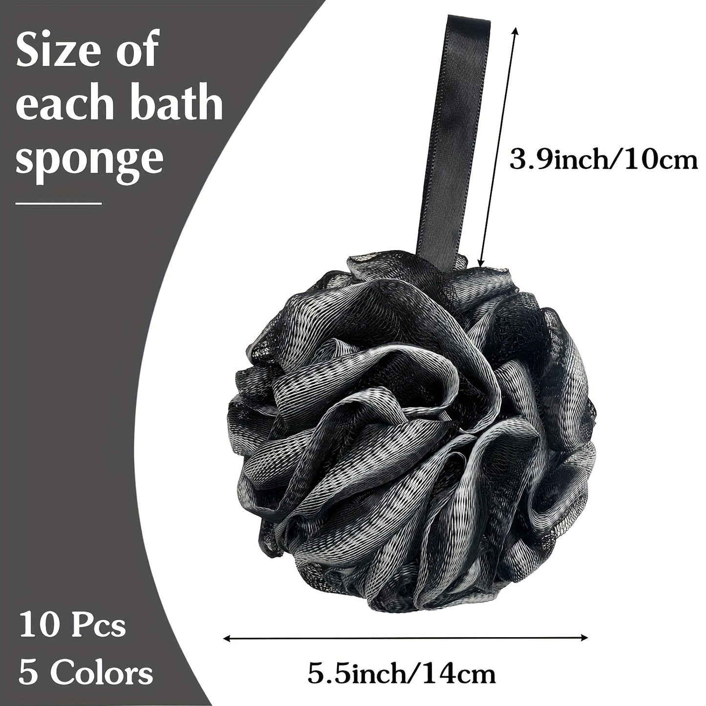 Set of Flower Loofah Sponges - Gentle Mesh Pouf Exfoliating Body Scrubbers with Hanging Ribbon, Skin-Friendly Bath Tools for Men and Women