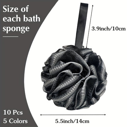 Set of Flower Loofah Sponges - Gentle Mesh Pouf Exfoliating Body Scrubbers with Hanging Ribbon, Skin-Friendly Bath Tools for Men and Women