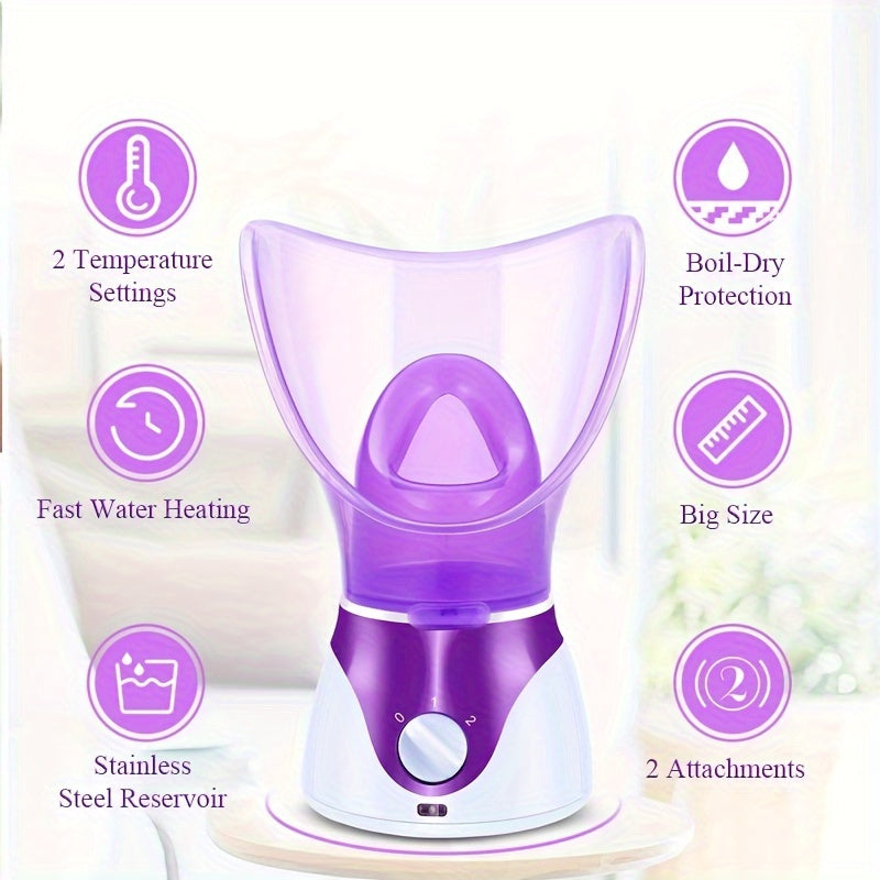 Professional Facial Steamer - Deep Cleansing, Hydrating Humidifier with Face Cover and Measure Cup - Portable, Easy to Use, US Plug