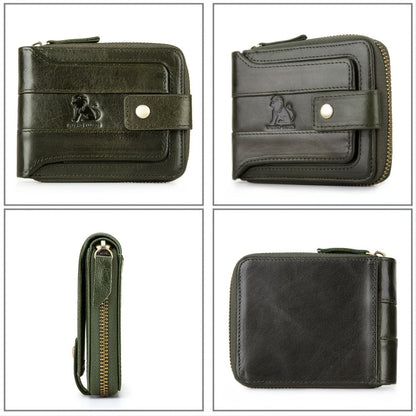 Men's Retro Genuine Leather Multi-Card Wallet with Zip - Large Capacity, Anti-Theft Design