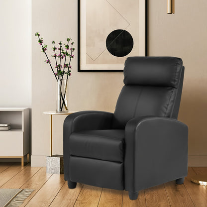 Recliner Chair for Living Room - Leather Single Sofa, Adjustable Modern Reclining Chair with Wooden Legs, Padded Seat and Backrest - Home Theater Furniture
