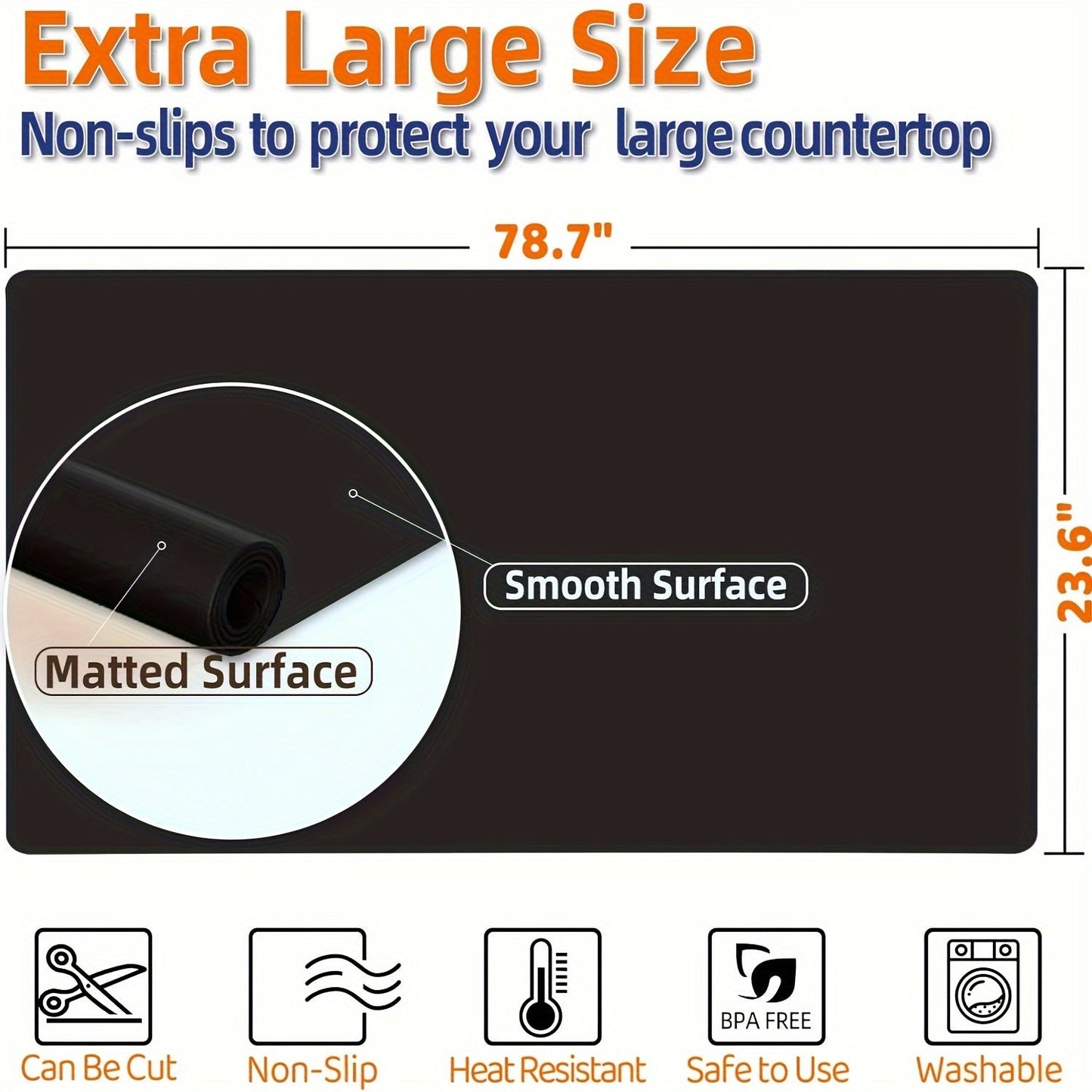 Extra Large Super-Sized Silicone Baking Mat - Heatproof, Easy Clean, Waterproof, Anti-Slip Grip, Durable Table Protector for Pastry, Dining and Desk, Stylish Kitchen Decor
