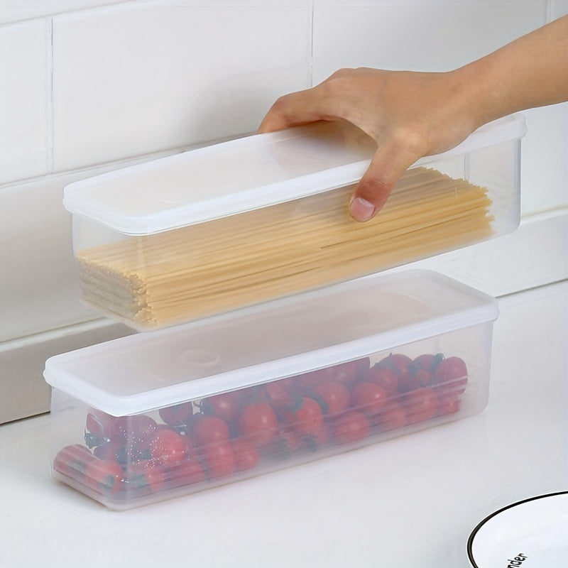 4 Pack Long Rectangular Food Storage Containers - Reusable Plastic Organizer Boxes with Lid for Scallions, Garlic, Noodles and More