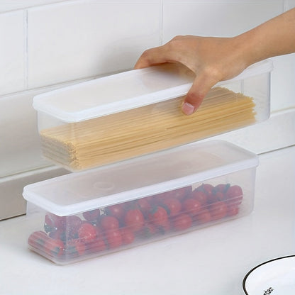 4 Pack Long Rectangular Food Storage Containers - Reusable Plastic Organizer Boxes with Lid for Scallions, Garlic, Noodles and More