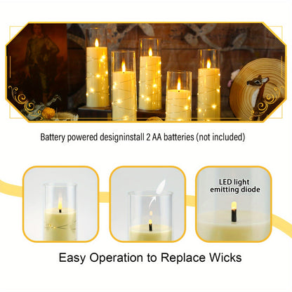 Flameless Battery-Powered Column Candle - 7 LED Acrylic Flashing Candle with Remote Control, Embedded Star String for Halloween and Christmas Decoration