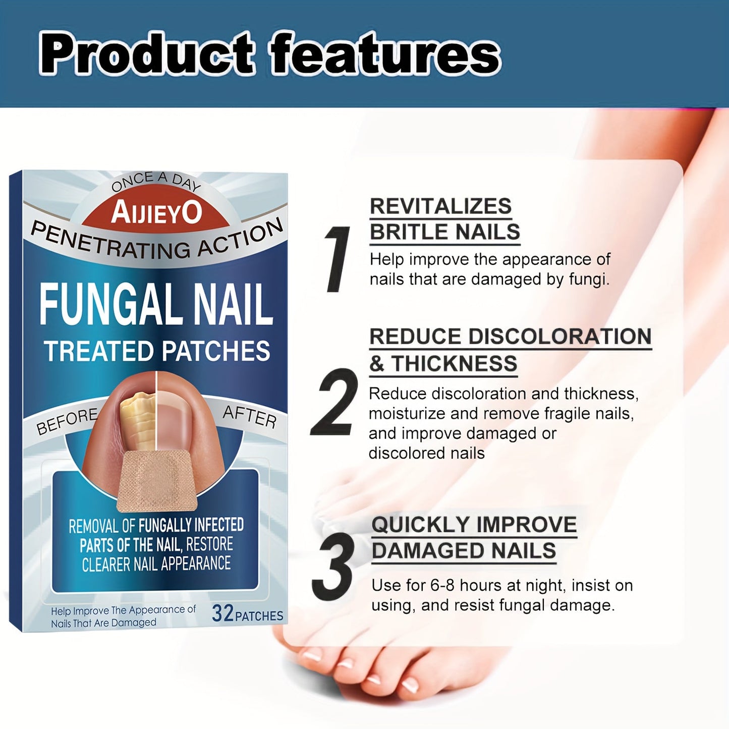 32pc Extra Strength Toenail Fungus Miracle Patches – Rapid Healing for Damaged Nails, Brighten and Renew Discolored Nails with Long-Lasting Results