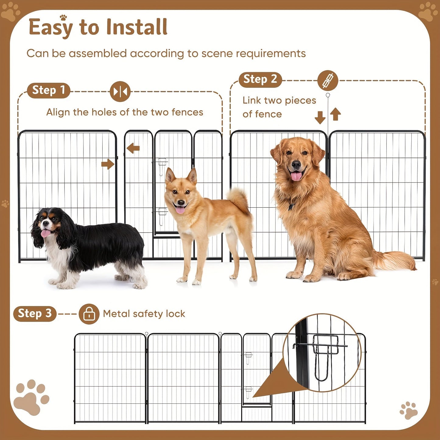 16 Panel Dog Playpen Indoor Fence – Metal Exercise Pen with Door for Dogs and Pets – Ideal for Outdoor, Garden, Yard Use